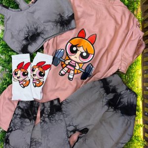 Conjunto deportivo tie-dye gris y rosado