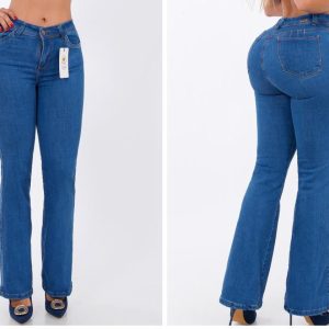 Jean dama flare azul medio