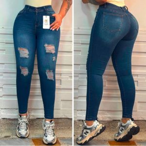 Jean dama pitillo rasgado azul turquesa