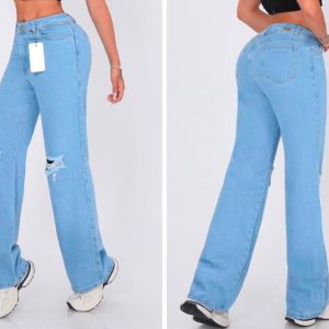 Jean dama flare rasgado azul claro