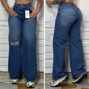Jean dama recto roto azul medio
