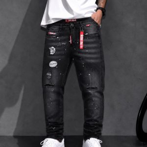 Jean hombre negro efecto pintura