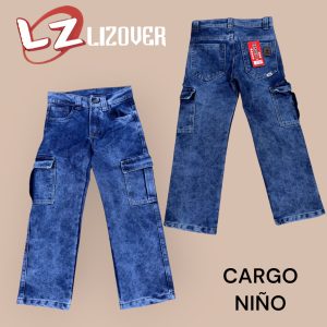 Jean cargo niño azul efecto nube