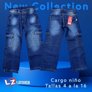 Jean cargo niño azul desgastado