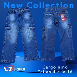 Jean cargo niño azul claro con desgaste