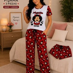 Pijama dama 3 piezas Mafalda roja